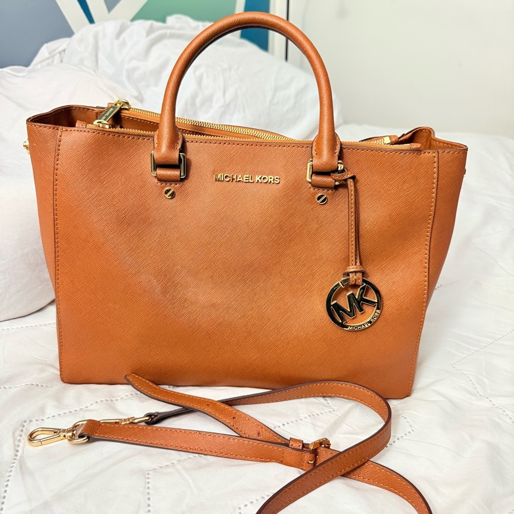 Michael Kors Sutton Large Saffiano Leather Satchel – Brown
